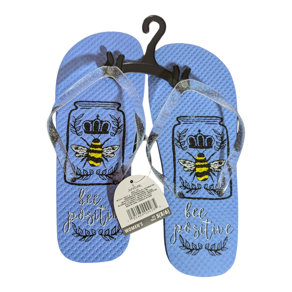 Women's Sandals - Size S 5/6 - Bee Positive Blue And Black - Flip Flop - Casual